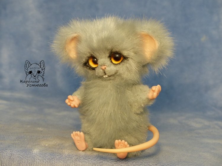 Серый мышонок, Шуршик — Игрушки в смешанной технике (мех и глина): Арт