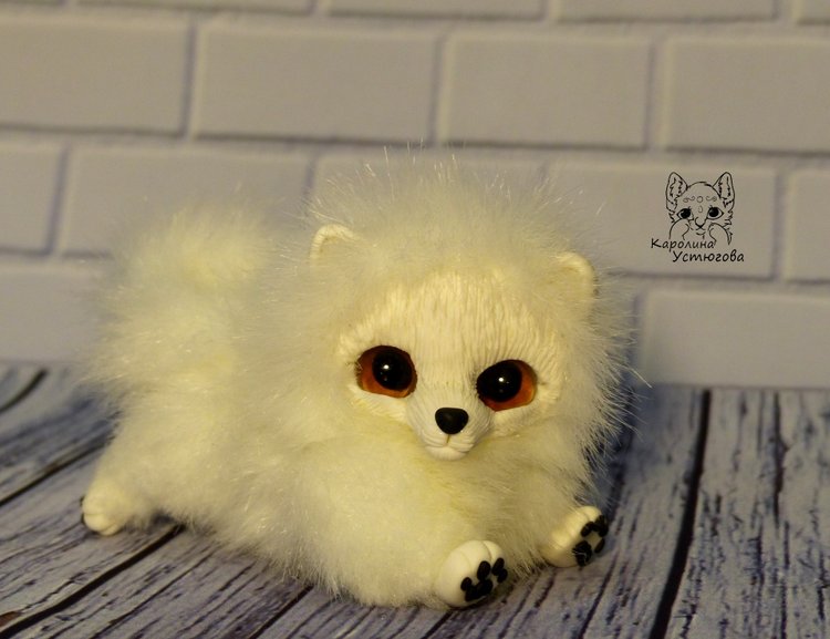 Миниатюрный Щенок Шпица — Игрушки в смешанной технике (мех и глина): Арт