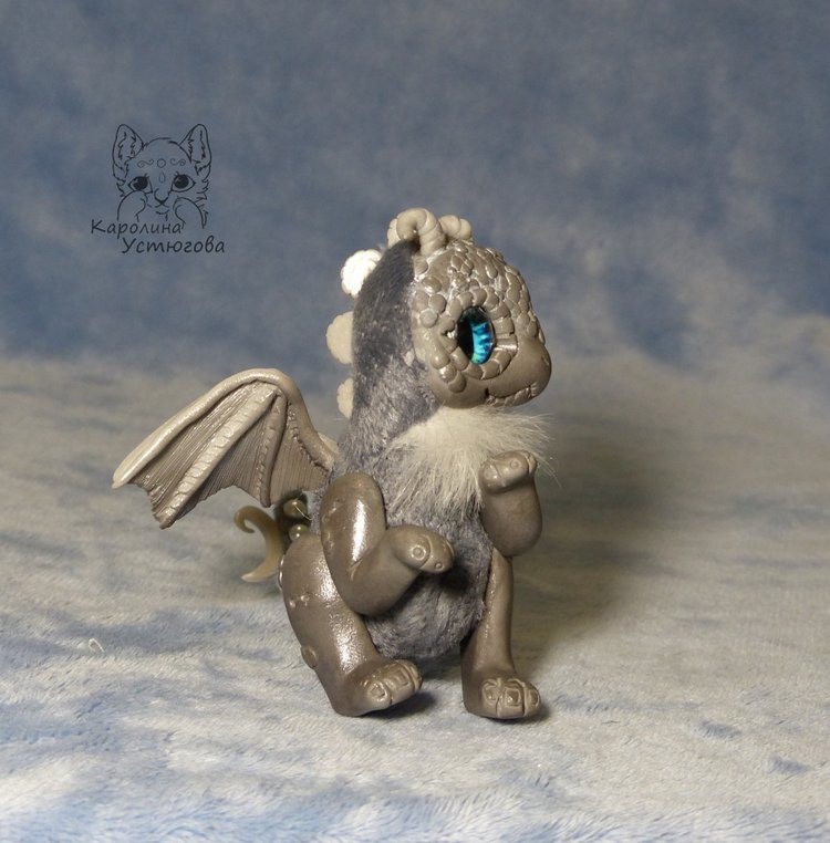 Серый дракон — Игрушки в смешанной технике (мех и глина): Арт (фото 9)