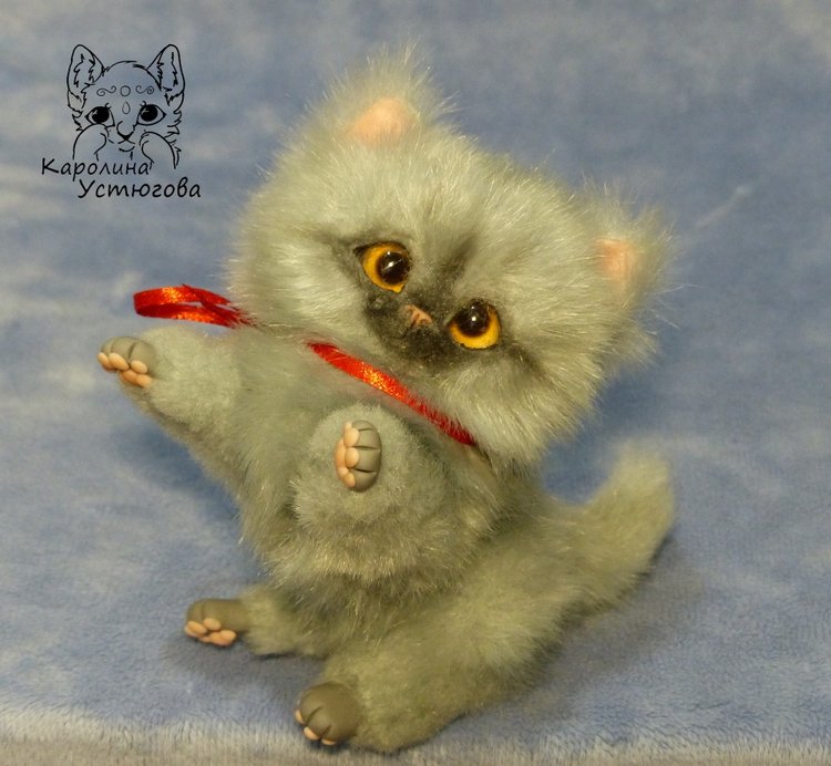 Котенок Дымок — Игрушки в смешанной технике (мех и глина): Арт