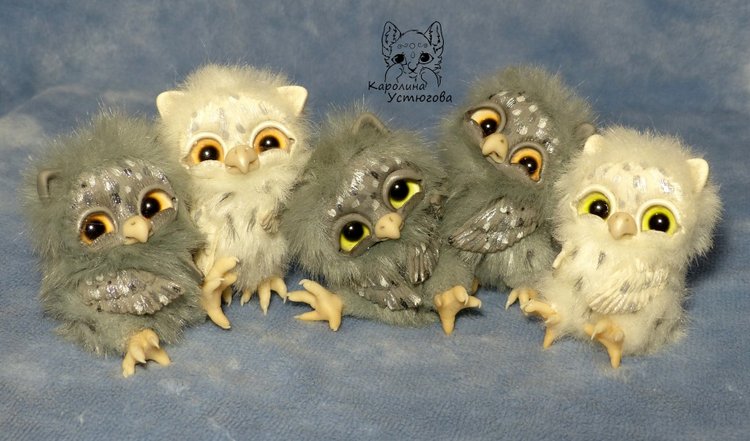 Счастливые совята — Игрушки в смешанной технике (мех и глина): Арт (фото 5)