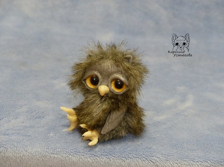 Совушка Ириска — Игрушки в смешанной технике (мех и глина): Арт (фото 9)