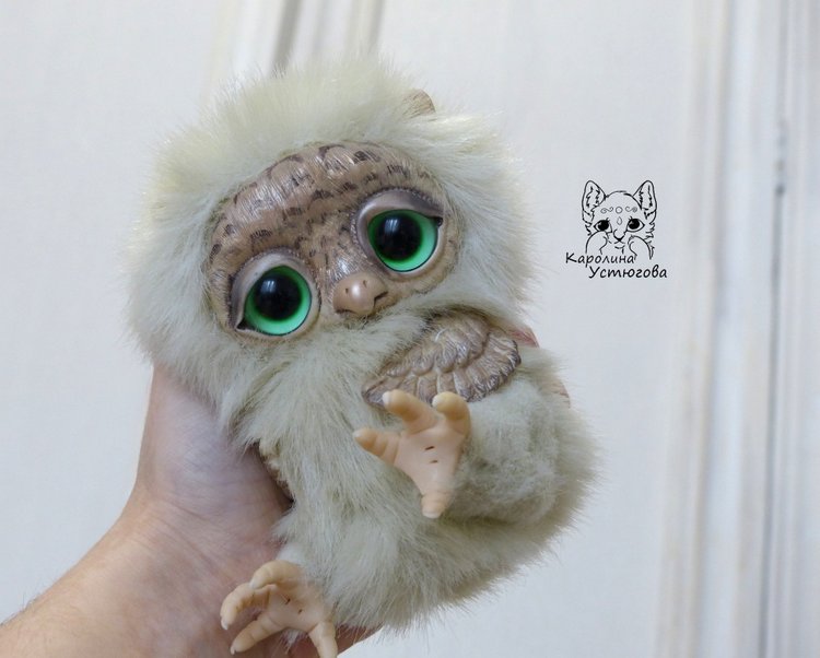 Большая платиновая сова — Игрушки в смешанной технике (мех и глина): Арт (фото 9)