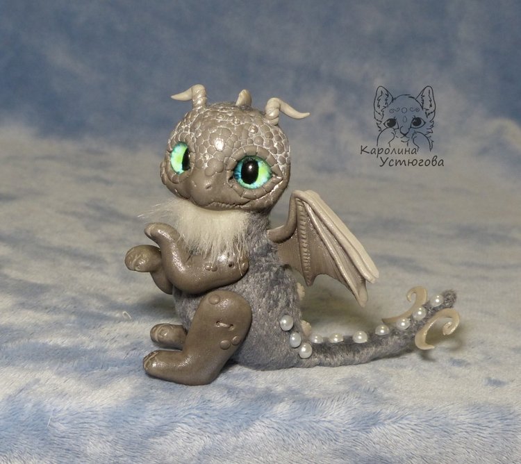 Серый дракон — Игрушки в смешанной технике (мех и глина): Арт (фото 7)