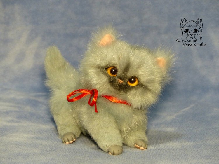 Котенок Дымок — Игрушки в смешанной технике (мех и глина): Арт