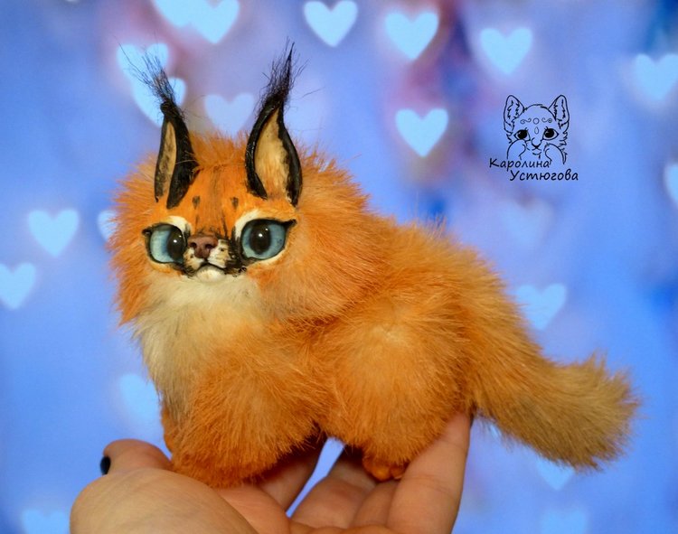 Детеныши Каракала — Игрушки в смешанной технике (мех и глина): Арт