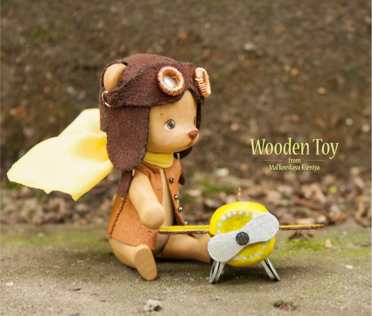 Деревянный мишка авиатор — Авторские игрушки из дерева: резьба (фото 3)