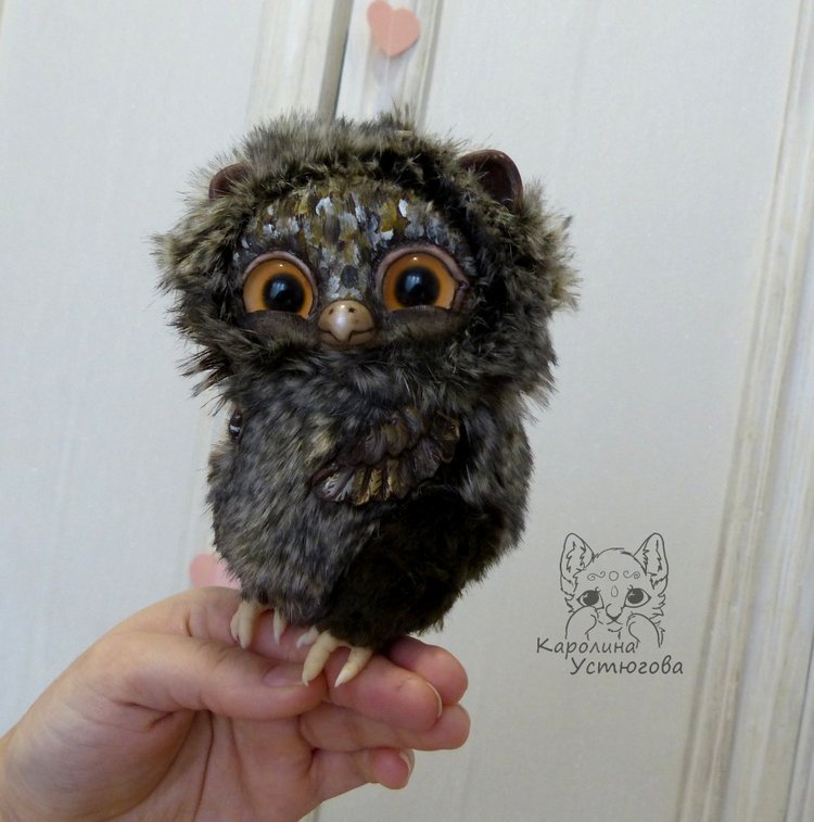 Счастливая сова — Игрушки в смешанной технике (мех и глина): Арт