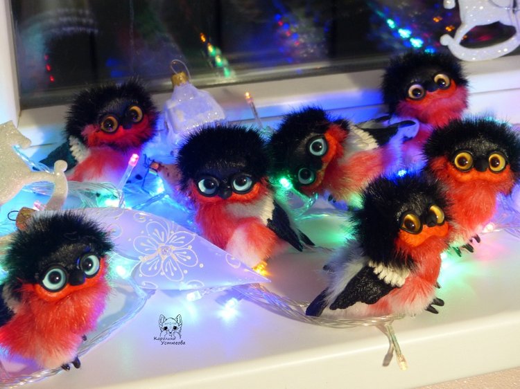 Снегири — Игрушки в смешанной технике (мех и глина): Арт