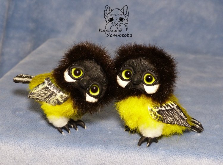 Синички — Игрушки в смешанной технике (мех и глина): Арт (фото 4)