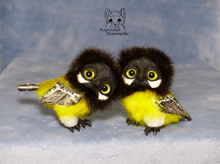 Синички — Игрушки в смешанной технике (мех и глина): Арт (фото 3)