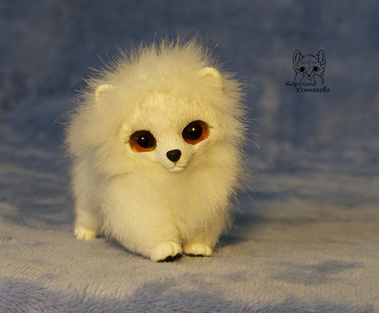 Миниатюрный Щенок Шпица — Игрушки в смешанной технике (мех и глина): Арт