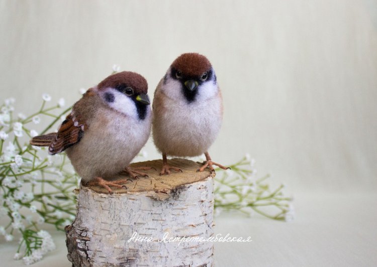 Воробушки — Валяные игрушки из шерсти: сухое валяние (фото 2)