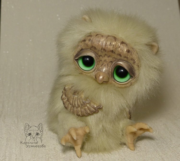 Большая платиновая сова — Игрушки в смешанной технике (мех и глина): Арт (фото 5)