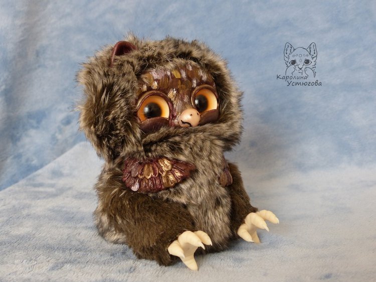 Счастливые совушки — Игрушки в смешанной технике (мех и глина): Арт