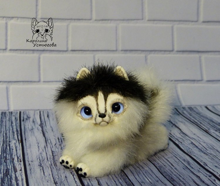 Миниатюрный щенок Хаски — Игрушки в смешанной технике (мех и глина): Арт (фото 10)