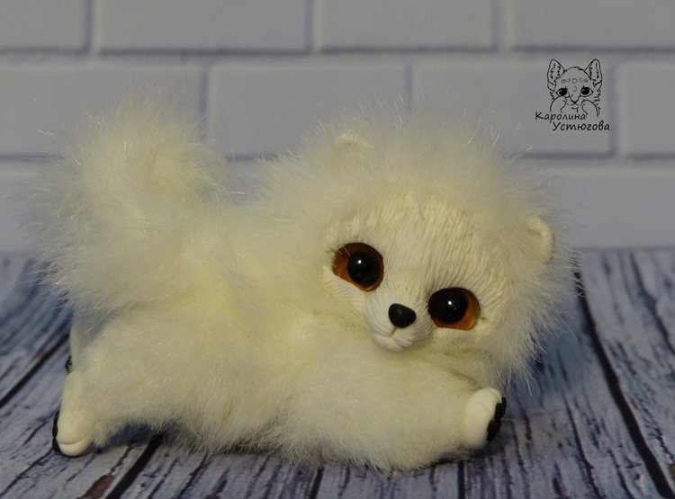 Миниатюрный Щенок Шпица — Игрушки в смешанной технике (мех и глина): Арт