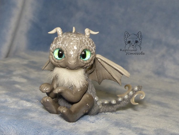Серый дракон — Игрушки в смешанной технике (мех и глина): Арт (фото 10)