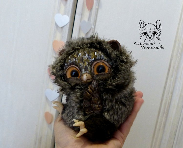 Счастливая сова — Игрушки в смешанной технике (мех и глина): Арт