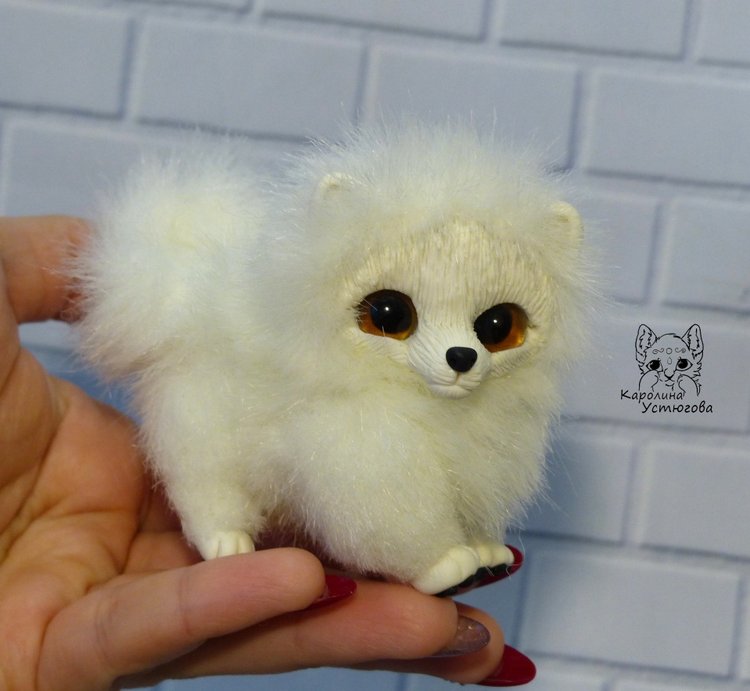 Миниатюрный Щенок Шпица — Игрушки в смешанной технике (мех и глина): Арт