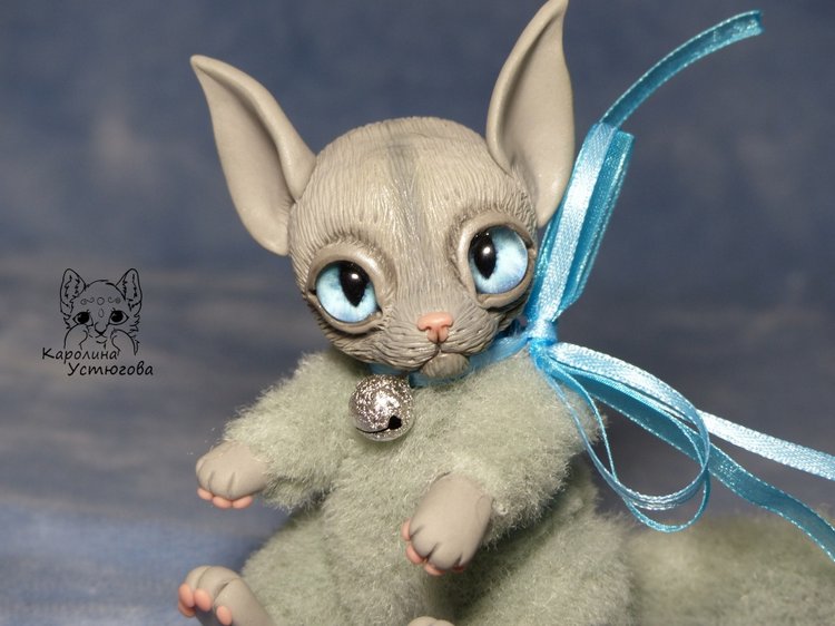 Кот Эльф-Защитник, Лео — Игрушки в смешанной технике (мех и глина): Арт (фото 3)