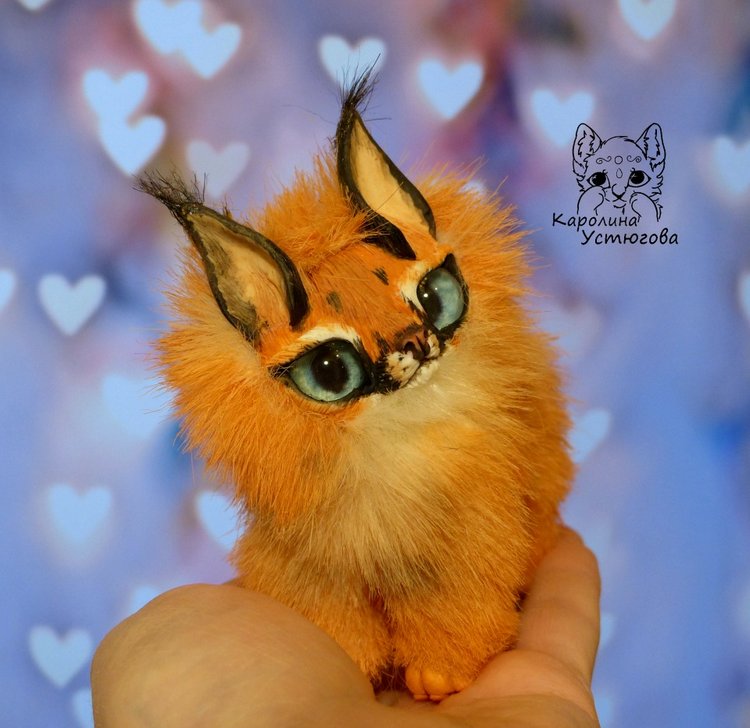 Детеныши Каракала — Игрушки в смешанной технике (мех и глина): Арт