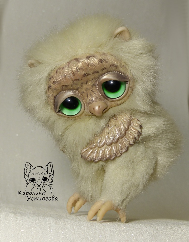 Большая платиновая сова — Игрушки в смешанной технике (мех и глина): Арт (фото 8)