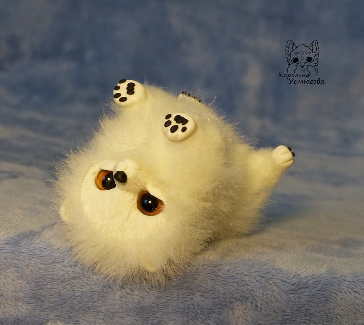 Миниатюрный Щенок Шпица — Игрушки в смешанной технике (мех и глина): Арт (фото 8)
