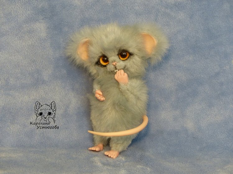 Серый мышонок, Шуршик — Игрушки в смешанной технике (мех и глина): Арт (фото 4)