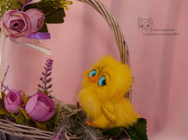 Утята в корзинке — Игрушки в смешанной технике (мех и глина): Арт