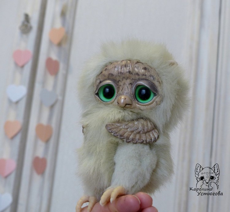 Большая платиновая сова — Игрушки в смешанной технике (мех и глина): Арт
