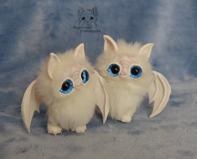 Белые летучие мышки — Игрушки в смешанной технике (мех и глина): Арт (фото 3)