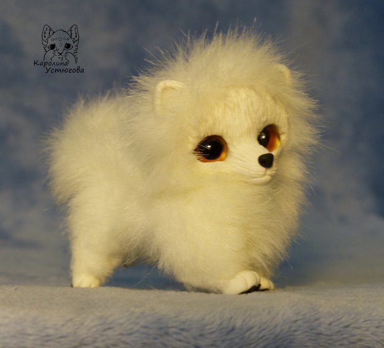 Миниатюрный Щенок Шпица — Игрушки в смешанной технике (мех и глина): Арт (фото 3)