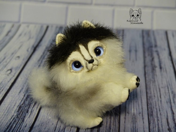 Миниатюрный щенок Хаски — Игрушки в смешанной технике (мех и глина): Арт (фото 5)