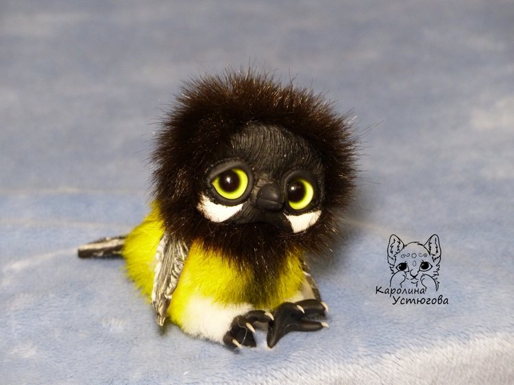 Синички — Игрушки в смешанной технике (мех и глина): Арт