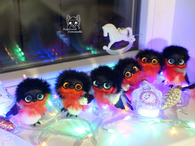 Снегири — Игрушки в смешанной технике (мех и глина): Арт (фото 2)