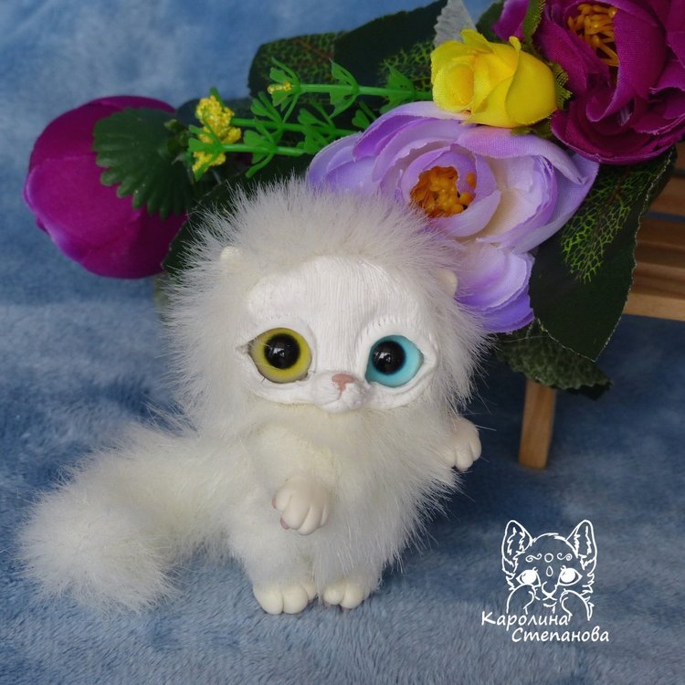 Котенок Пушок младший — Игрушки в смешанной технике (мех и глина): Арт