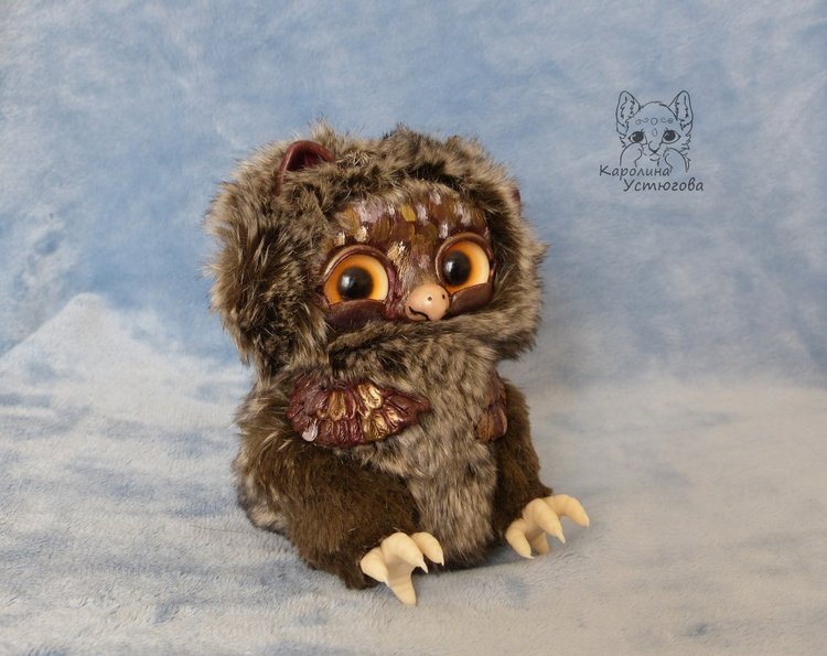Счастливые совушки — Игрушки в смешанной технике (мех и глина): Арт