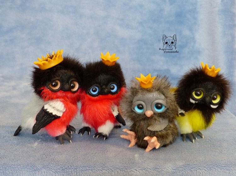 Призы к конкурсу. Птички — Игрушки в смешанной технике (мех и глина): Арт (фото 3)