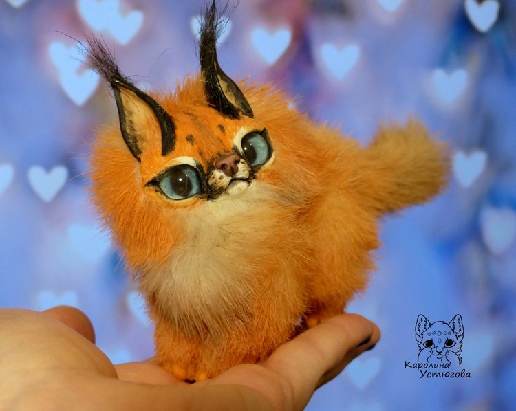 Детеныши Каракала — Игрушки в смешанной технике (мех и глина): Арт