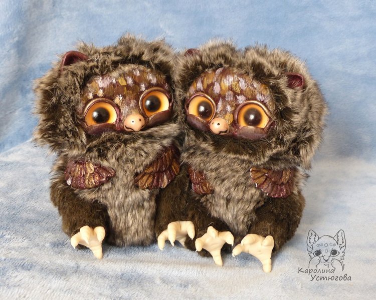 Счастливые совушки — Игрушки в смешанной технике (мех и глина): Арт (фото 4)