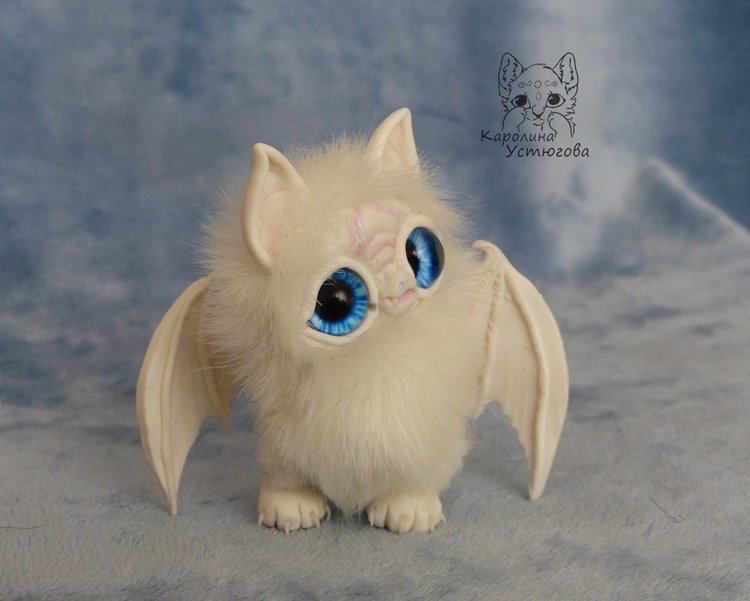 Белые летучие мышки — Игрушки в смешанной технике (мех и глина): Арт (фото 8)