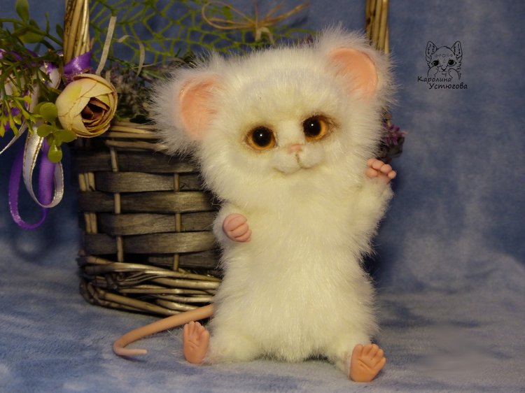 Мышонок Белый Пух — Игрушки в смешанной технике (мех и глина): Арт (фото 6)