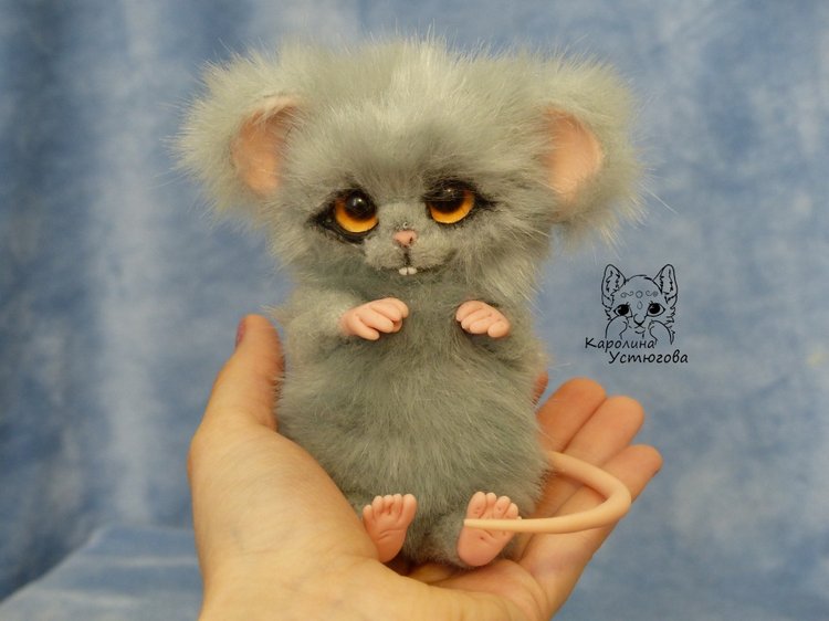 Серый мышонок, Шуршик — Игрушки в смешанной технике (мех и глина): Арт (фото 9)