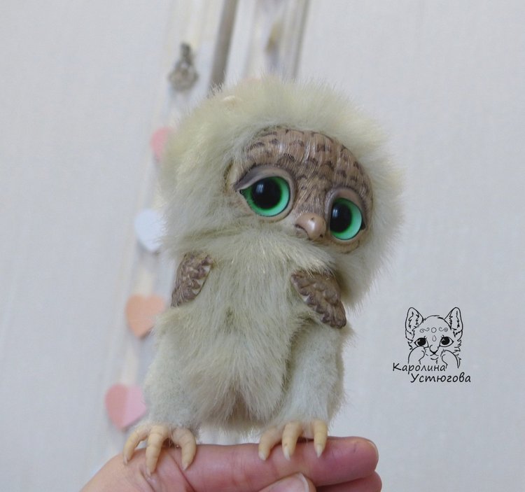 Большая платиновая сова — Игрушки в смешанной технике (мех и глина): Арт (фото 10)