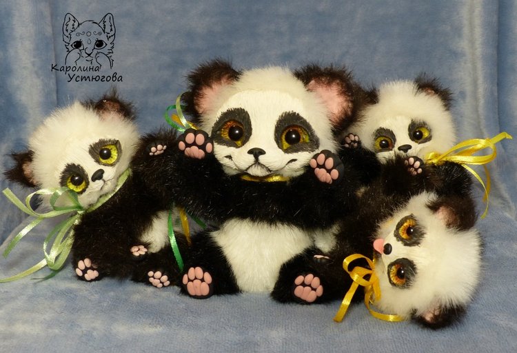 Семейка Панд — Игрушки в смешанной технике (мех и глина): Арт