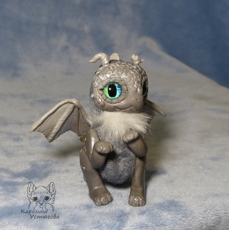 Серый дракон — Игрушки в смешанной технике (мех и глина): Арт (фото 3)