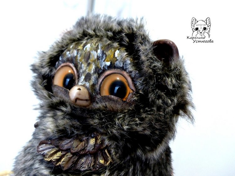 Счастливая сова — Игрушки в смешанной технике (мех и глина): Арт