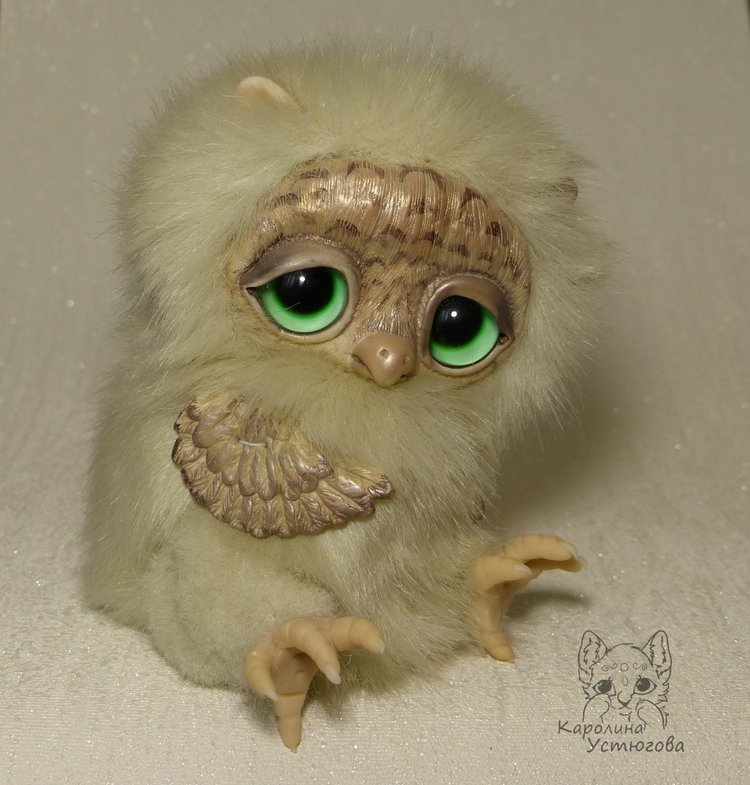 Большая платиновая сова — Игрушки в смешанной технике (мех и глина): Арт