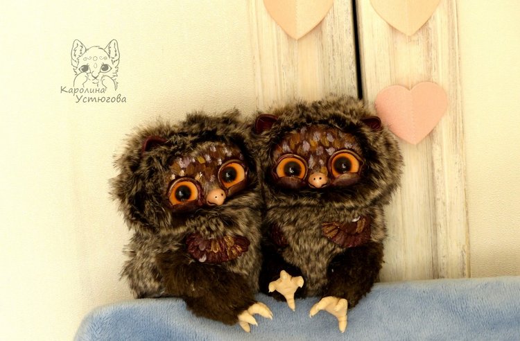 Счастливые совушки — Игрушки в смешанной технике (мех и глина): Арт (фото 5)